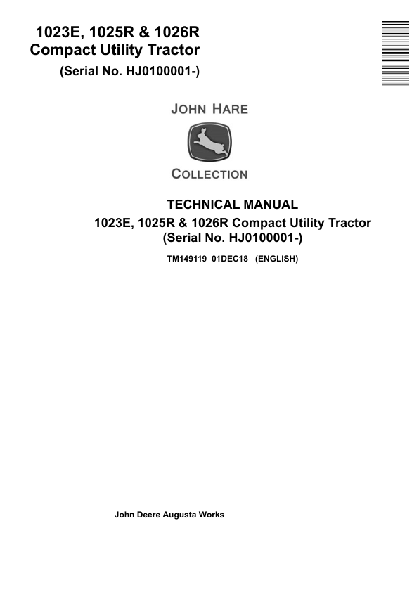 John Deere 1023E 1025R 1026R Tractor Service Manual TM149119 - Image 2