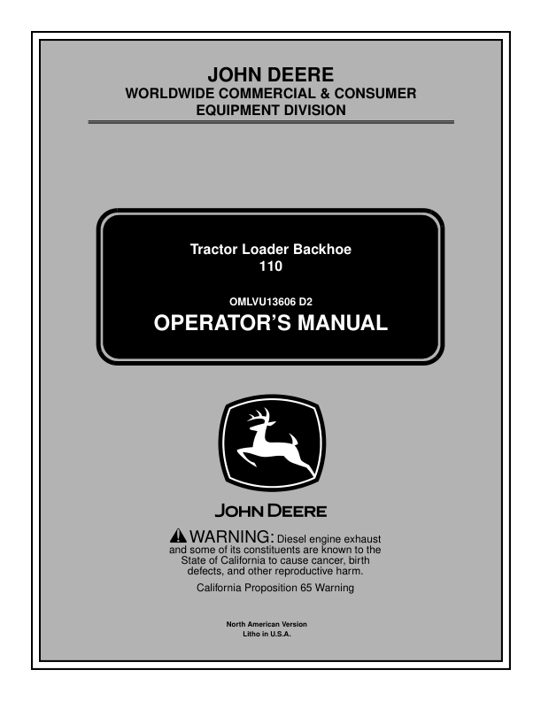 John Deere 110 Backhoe Loader Operators Manual OMLVU13606D2 - Image 2