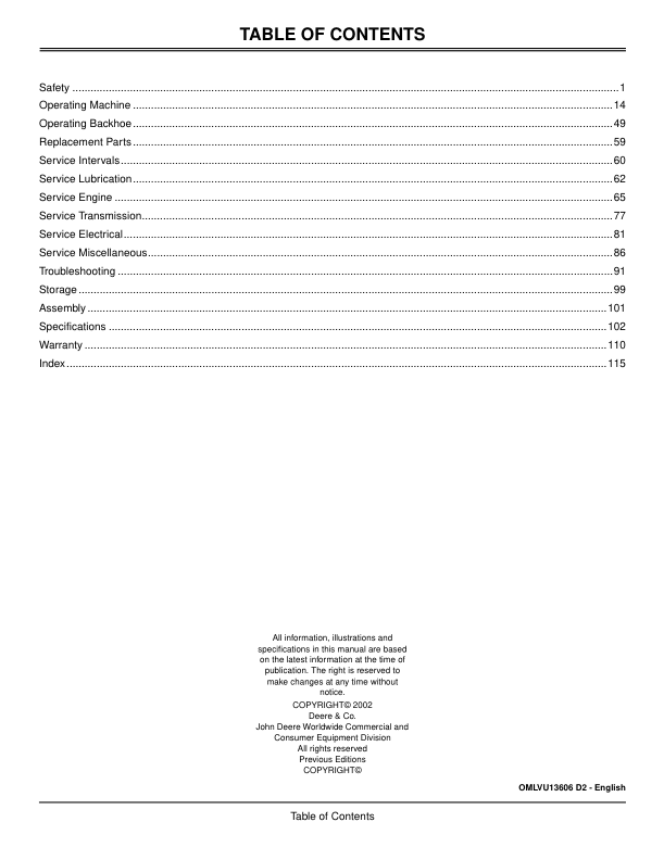 John Deere 110 Backhoe Loader Operators Manual OMLVU13606D2 - Image 5