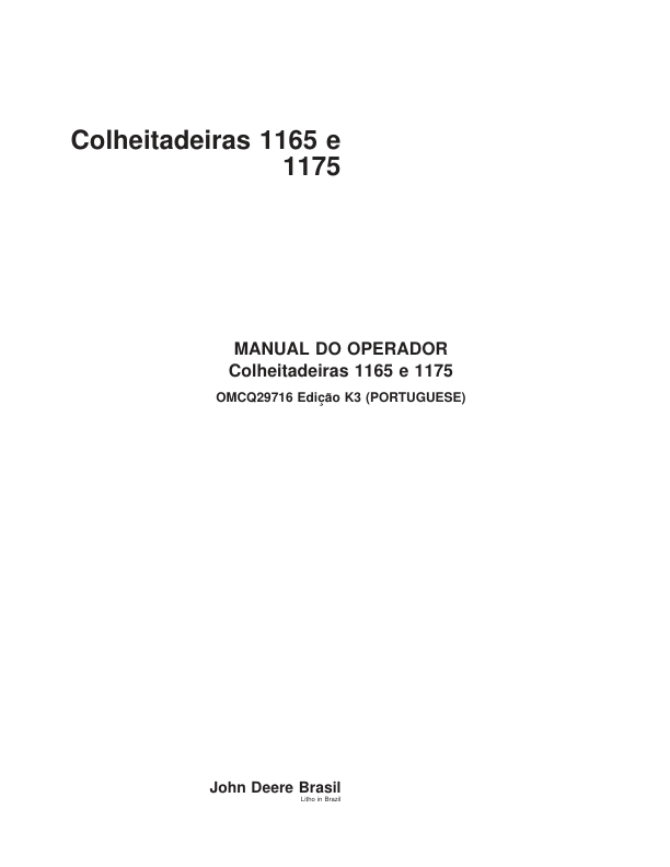 John Deere 1165 1175 Combine Harvester Operators Manual OMCQ29716-K3 PT - Image 2