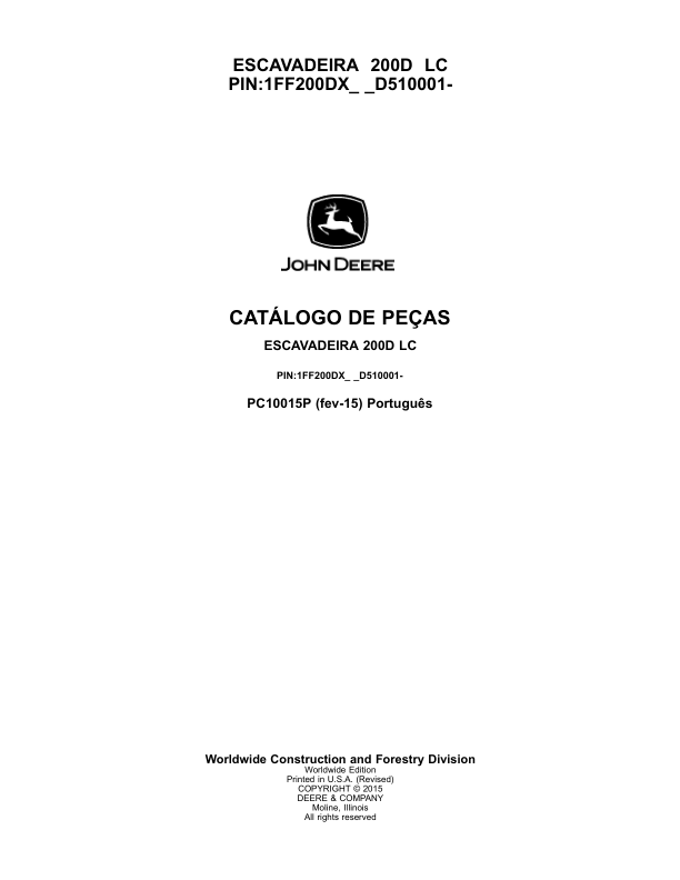 John Deere 200D LC Excavator Parts Catalog SN D5100001 and UP PC10015P PT - Image 2