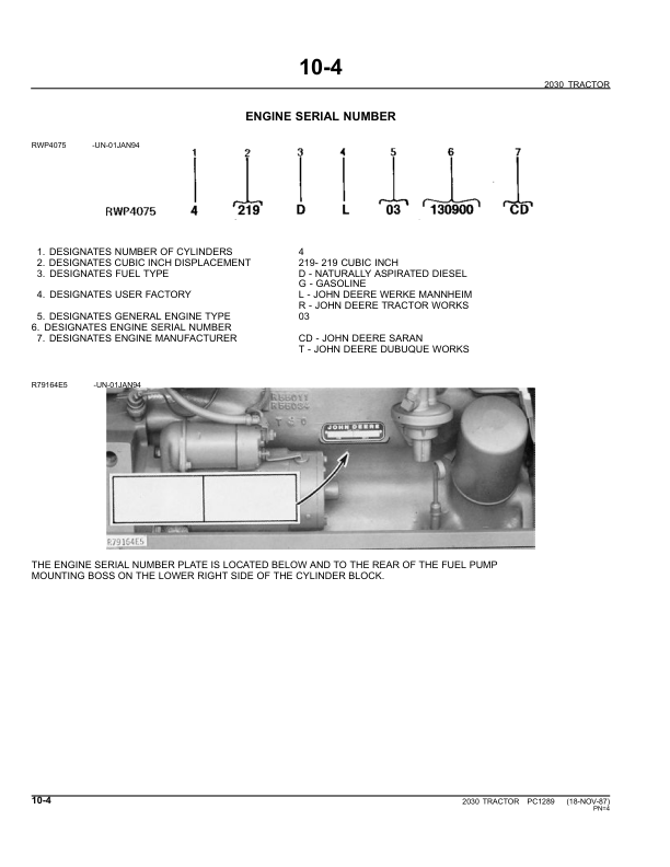 John Deere 2030 Tractor Parts Catalog PC1289 - Image 6