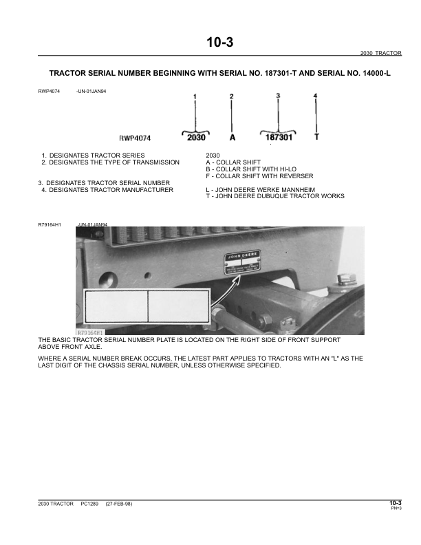 John Deere 2030 Tractor Parts Catalog PC1289 - Image 5