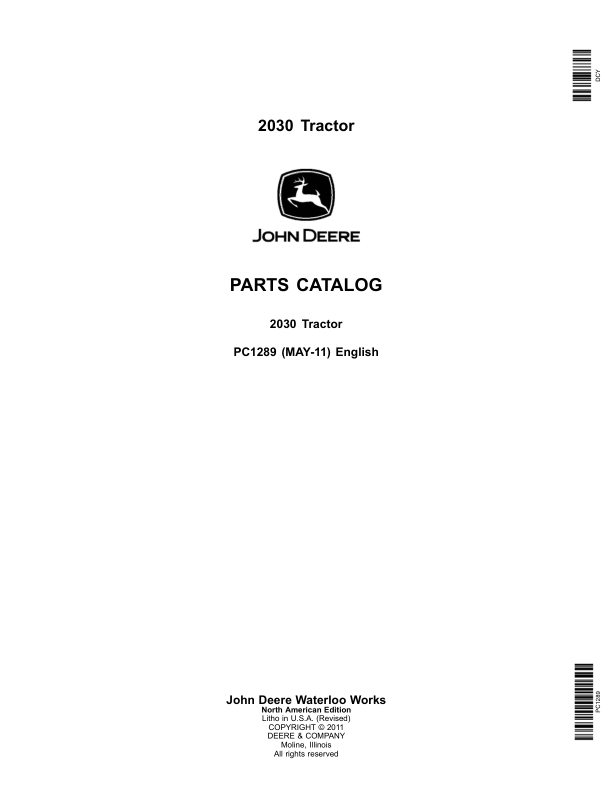 John Deere 2030 Tractor Parts Catalog PC1289 - Image 2