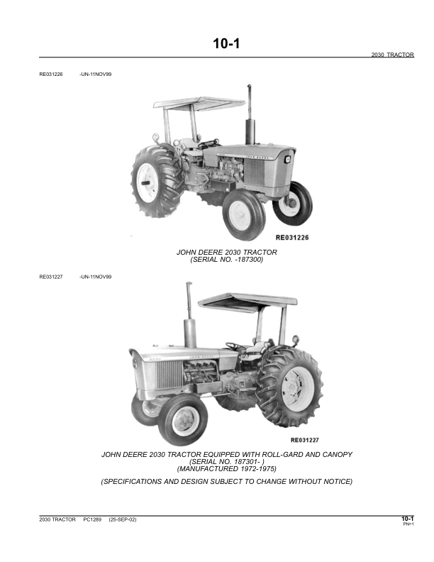 John Deere 2030 Tractor Parts Catalog PC1289 - Image 3