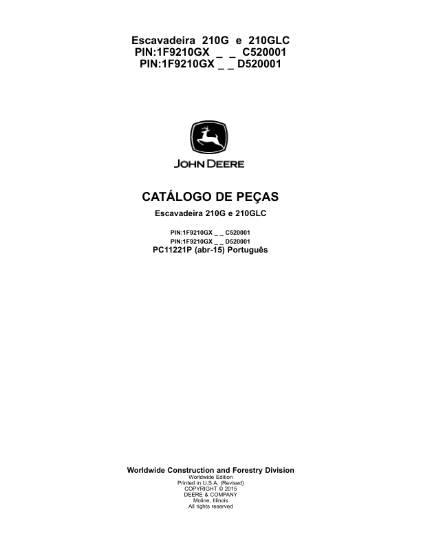 John Deere 210G 210GLC Excavator Parts Catalog PC11221P-15 PT - Image 2