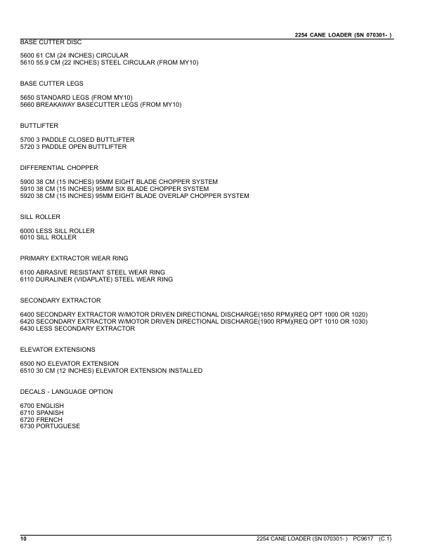 John Deere 2254 Cane Loader Parts Catalog SN 070301 and UP PC9617 - Image 3