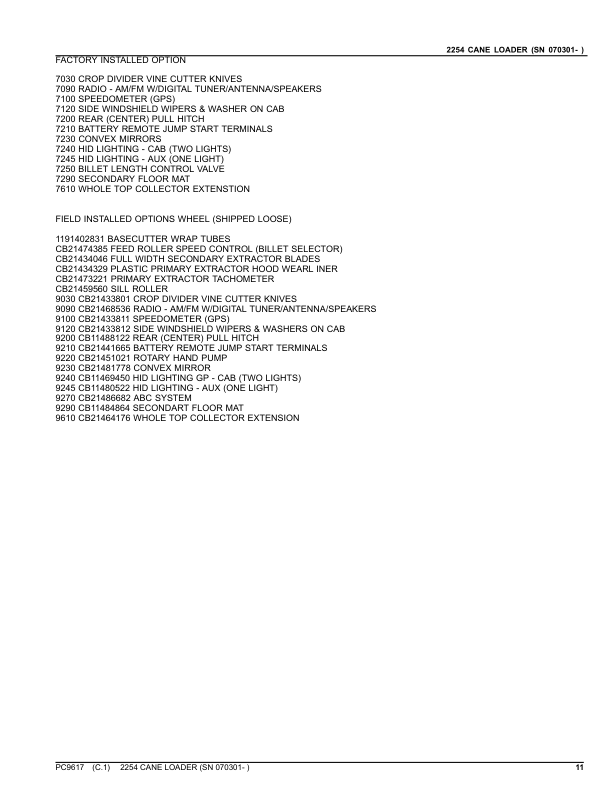 John Deere 2254 Cane Loader Parts Catalog SN 070301 and UP PC9617 - Image 4