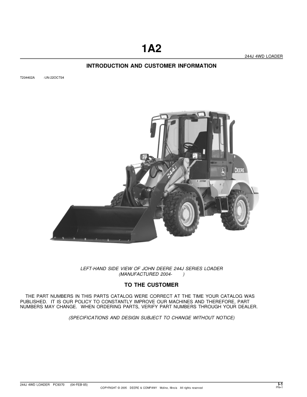 John Deere 244J Wheel Loader Parts Catalog 2004- PC9370 - Image 2