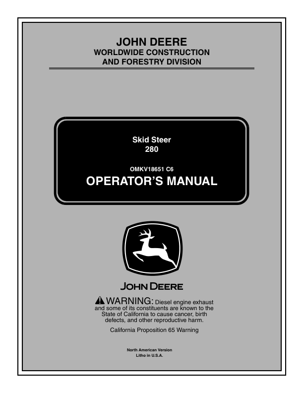 John Deere 280 Skidsteer Operators Manual OMKV18651C6 - Image 2