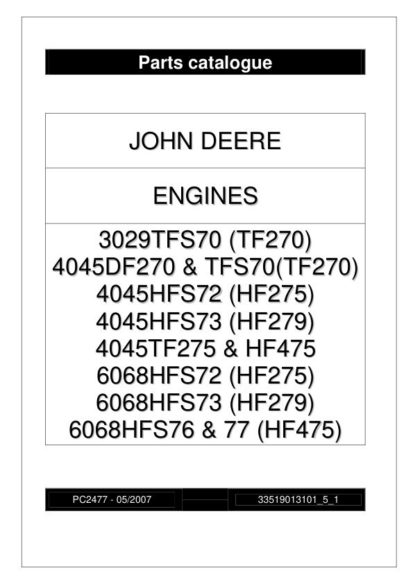 John Deere 3029TFS70 4045DF270 4045HFS72 73 275 6068HF Engine Parts Catalog PC2477 - Image 2