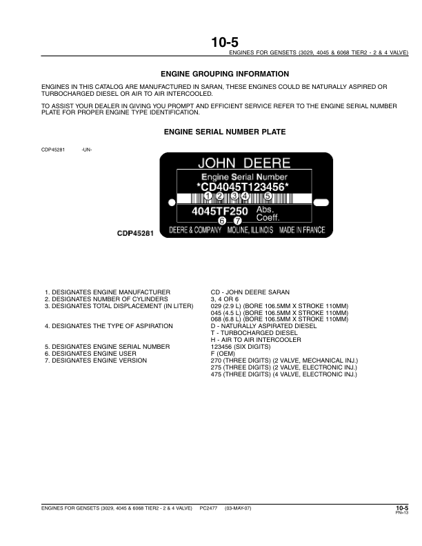 John Deere 3029TFS70 4045DF270 4045HFS72 73 275 6068HF Engine Parts Catalog PC2477 - Image 10