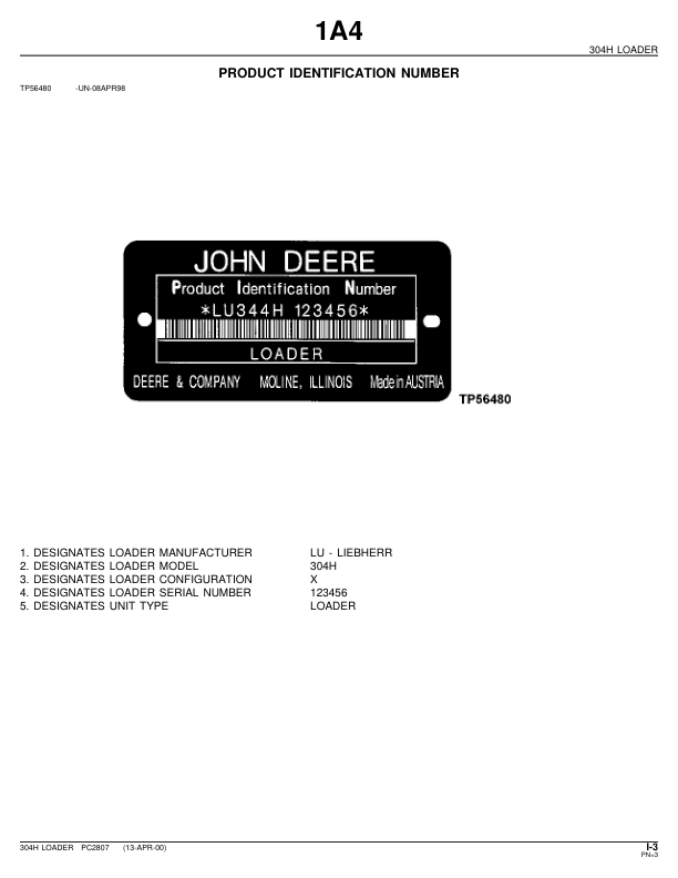 John Deere 304H Wheel Loader Parts Catalog PC2807-00 - Image 8