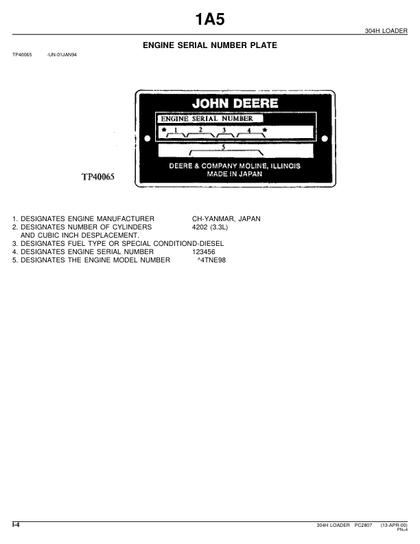 John Deere 304H Wheel Loader Parts Catalog PC2807-00 - Image 9