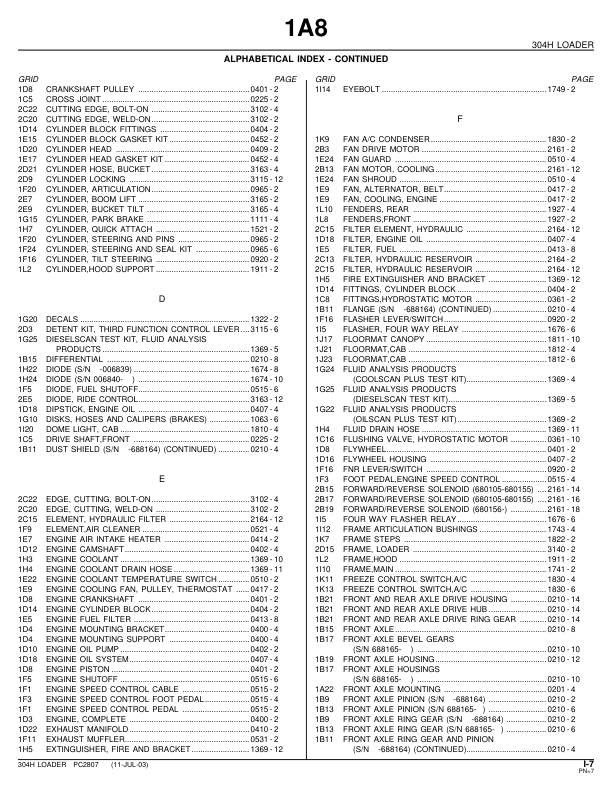 John Deere 304H Wheel Loader Parts Catalog PC2807-00 - Image 12