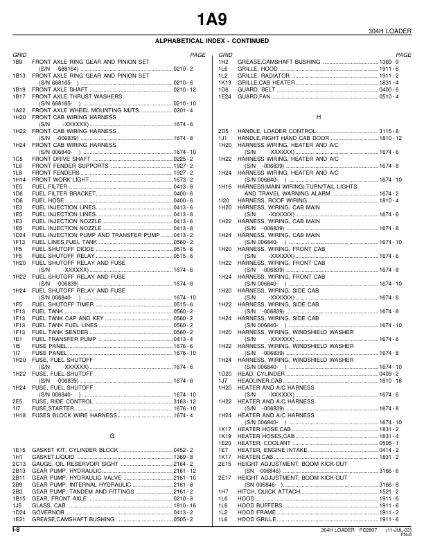 John Deere 304H Wheel Loader Parts Catalog PC2807-00 - Image 13