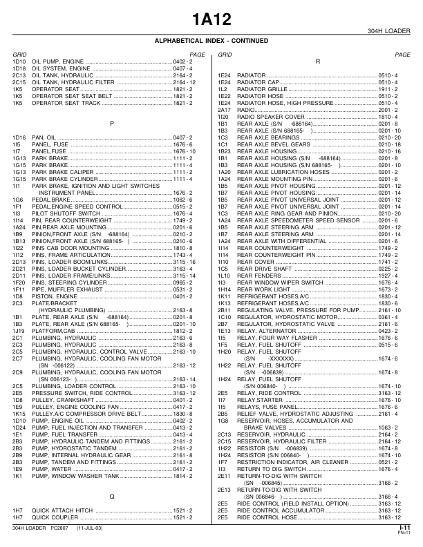 John Deere 304H Wheel Loader Parts Catalog PC2807-00 - Image 4