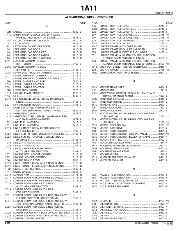 John Deere 304H Wheel Loader Parts Catalog PC2807-00 - Image 3