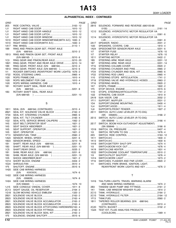 John Deere 304H Wheel Loader Parts Catalog PC2807-00 - Image 5