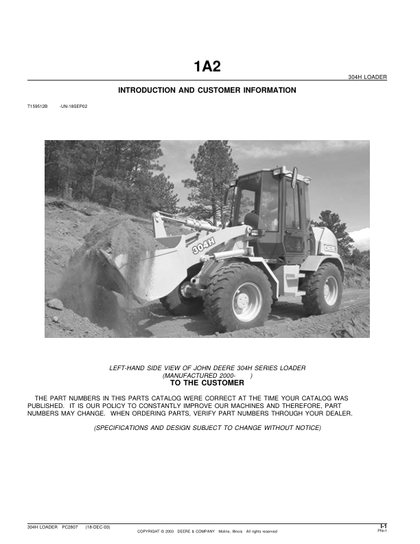 John Deere 304H Wheel Loader Parts Catalog PC2807-03 - Image 2
