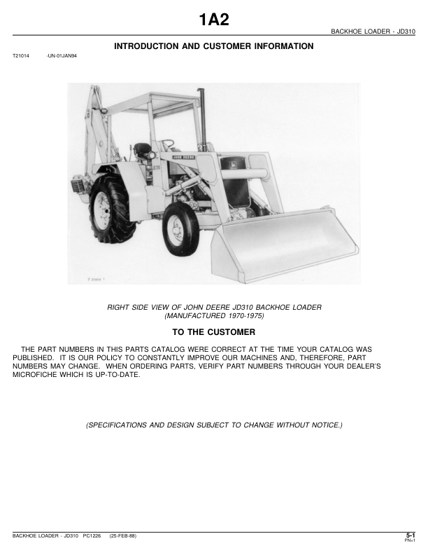 John Deere 310 Backhoe Loader Parts Catalog PC1226 - Image 2