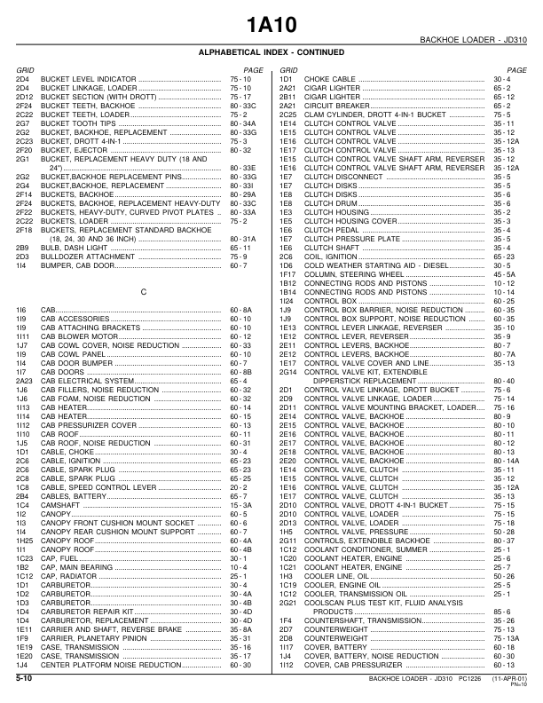 John Deere 310 Backhoe Loader Parts Catalog PC1226 - Image 3