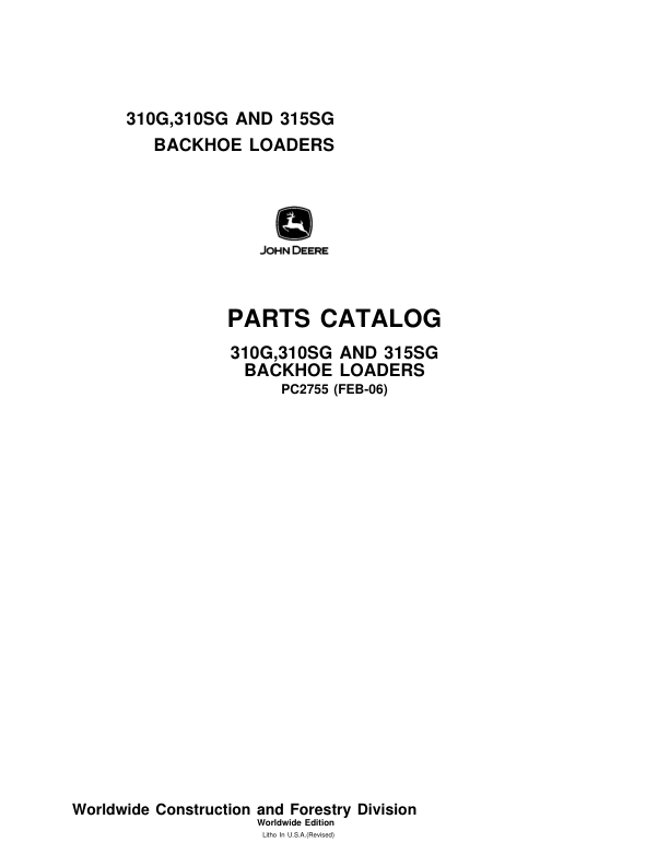 John Deere 310G 310SG 315SG Backhoe Loader Parts Catalog PC2755-FEB - Image 2