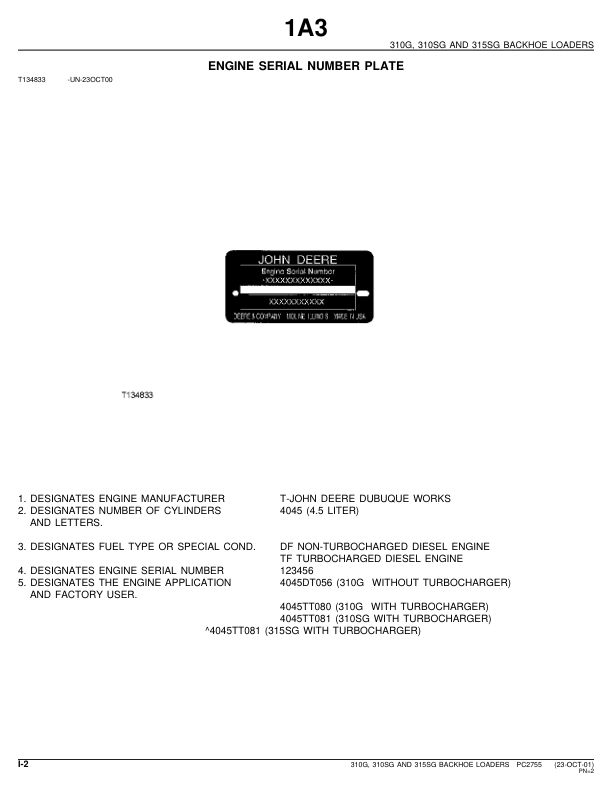 John Deere 310G 310SG 315SG Backhoe Loader Parts Catalog PC2755-SEP - Image 3