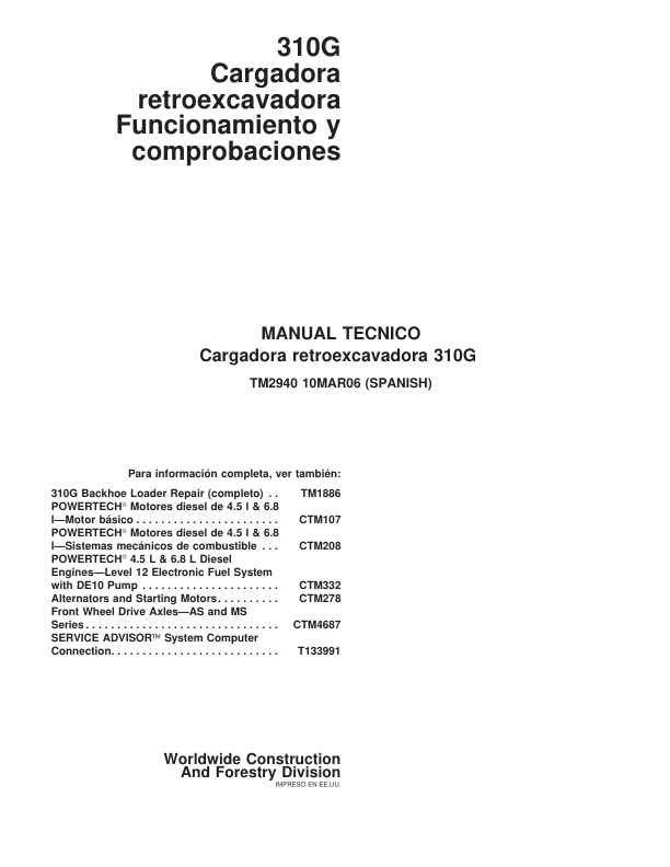 John Deere 310G Backhoe Loader Service Manual TM2940 ES - Image 2