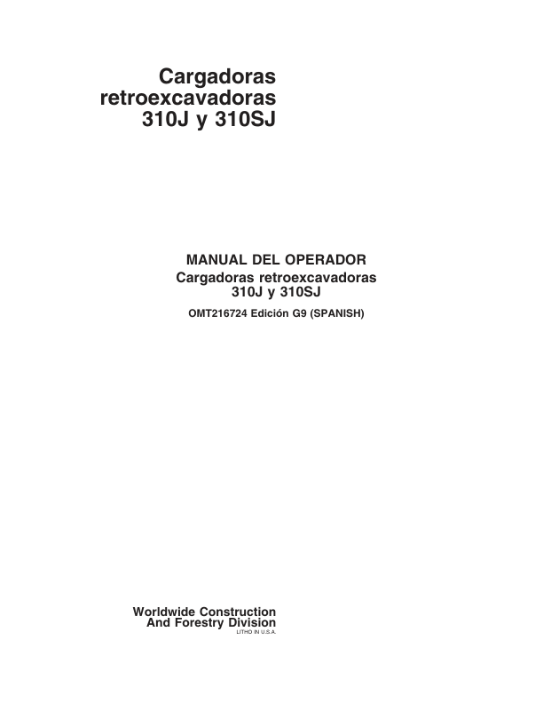John Deere 310J 310SJ Backhoe Loader Operators Manual OMT216724-G9 ES - Image 2