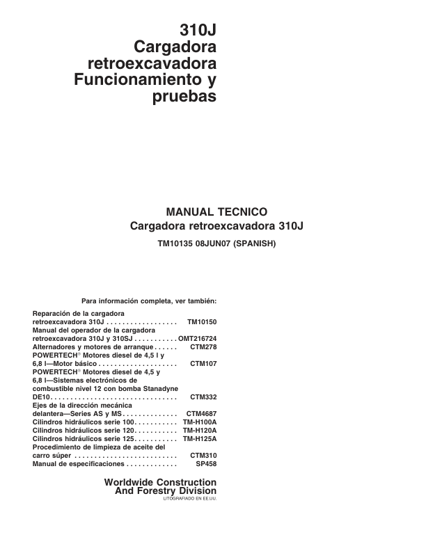 John Deere 310J Backhoe Loader Service Manual TM10135 ES - Image 2