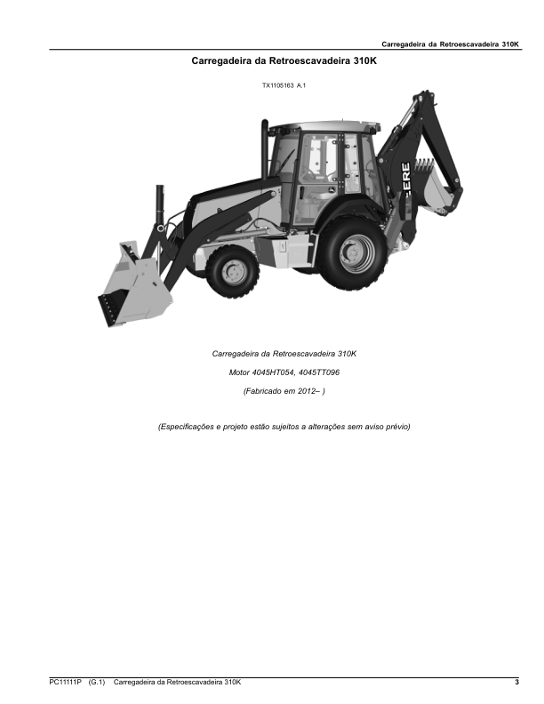 John Deere 310K Backhoe Loader Parts Catalog PC11111P-12 PT - Image 3