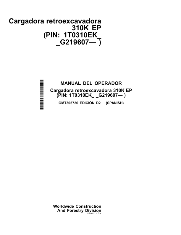 John Deere 310K EP Backhoe Loader Operators Manual OMT305726-D2 ES - Image 2