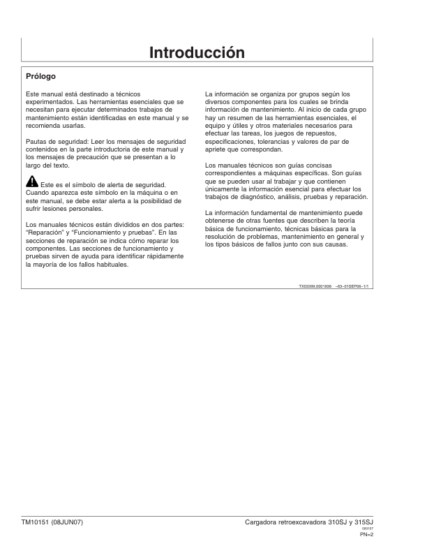 John Deere 310SJ 315SJ Backhoe Loader Service Manual 08JUN07 ES - Image 3