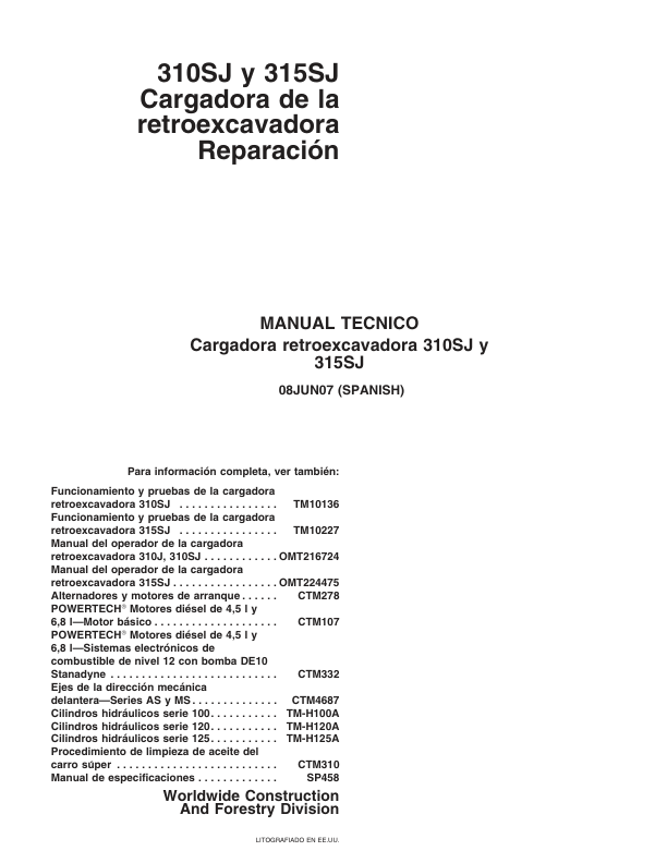 John Deere 310SJ 315SJ Backhoe Loader Service Manual 08JUN07 ES - Image 2