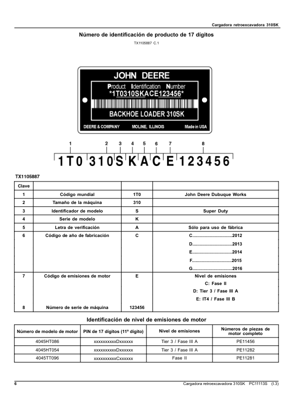 John Deere 310SK Backhoe Loader Parts Catalog PC11113S ES - Image 5
