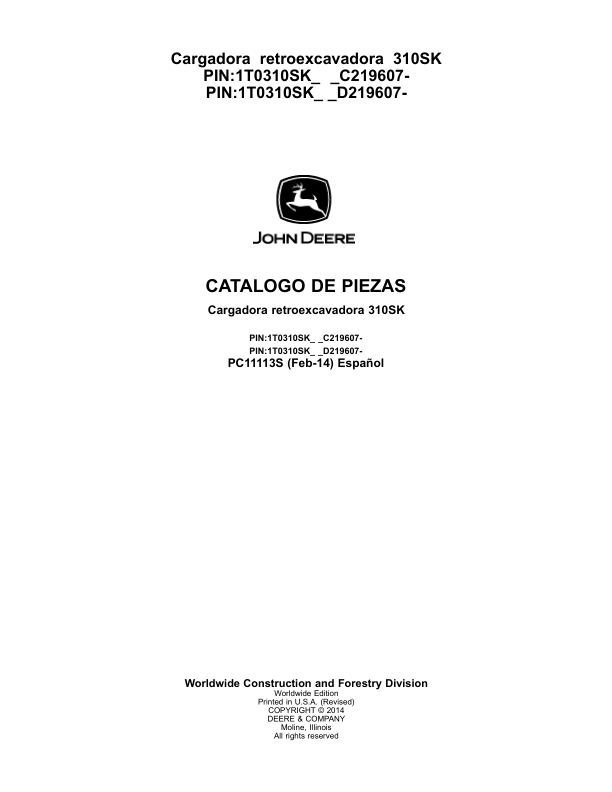John Deere 310SK Backhoe Loader Parts Catalog PC11113S ES - Image 2