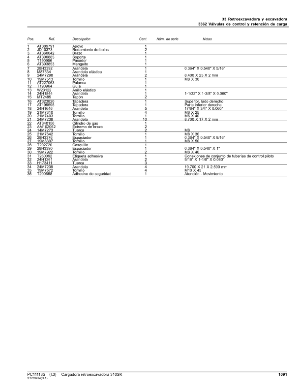John Deere 310SK Backhoe Loader Parts Catalog PC11113S ES - Image 9