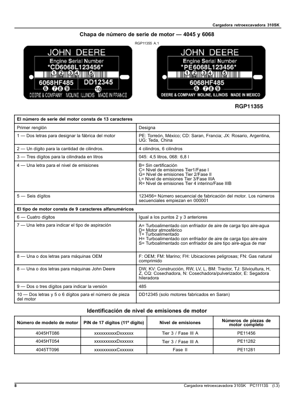 John Deere 310SK Backhoe Loader Parts Catalog PC11113S ES - Image 7