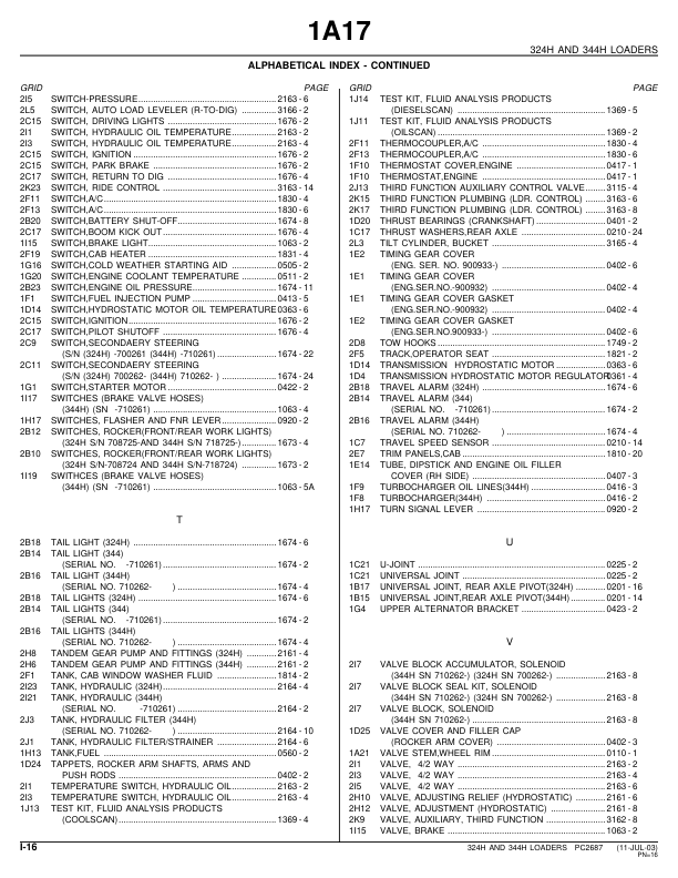 John Deere 324H 344H Wheel Loader Parts Catalog PC2687 - Image 9