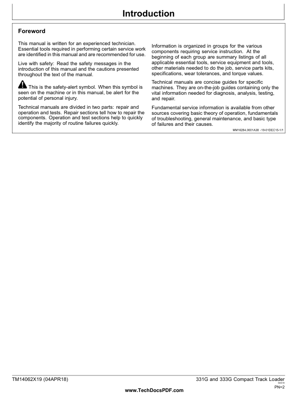 John Deere 331G 333G Compact Track Loader Operation and Test Service Manual TM14062X19 - Image 3
