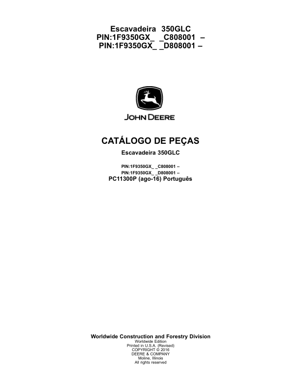 John Deere 350GLC Excavator Parts Catalog PC11300P-16 PT - Image 2