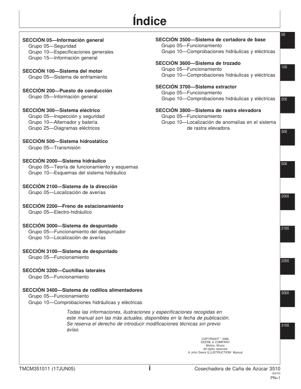 John Deere 3510 Sugarcane Harvester Service Manual TMCM351011 ES - Image 6