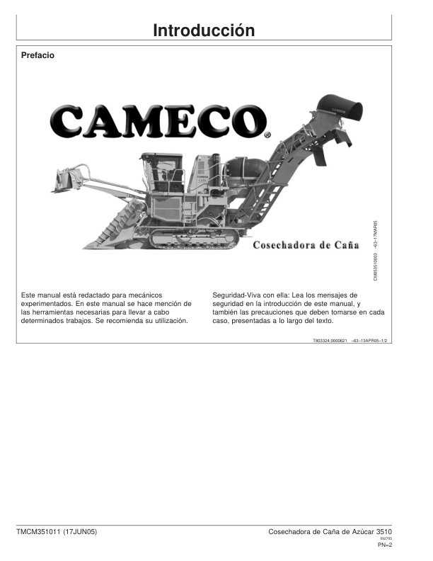 John Deere 3510 Sugarcane Harvester Service Manual TMCM351011 ES - Image 3
