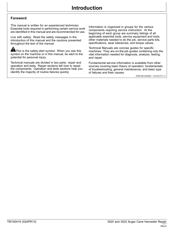 John Deere 3520 3522 Sugarcane Harvester Repair Manual TM100419-13 - Image 3