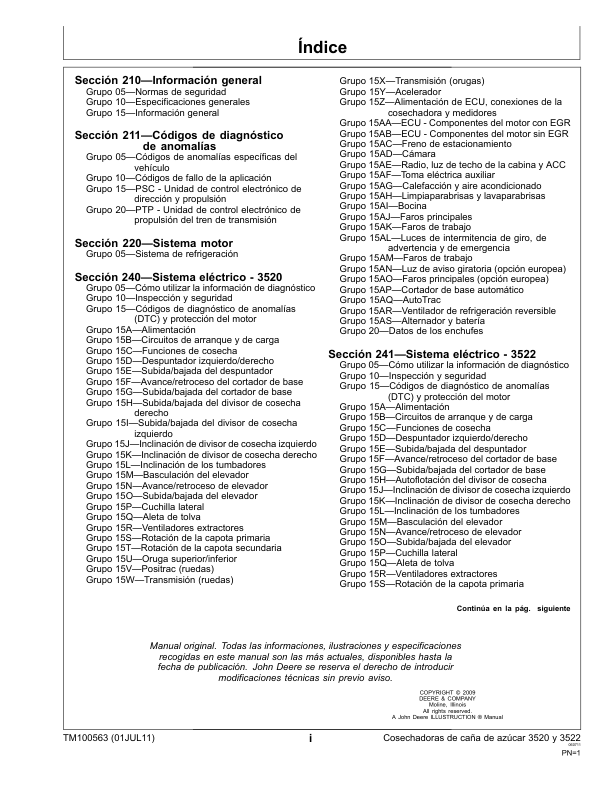 John Deere 3520 3522 Sugarcane Harvester Service Manual TM100563-11 ES - Image 5