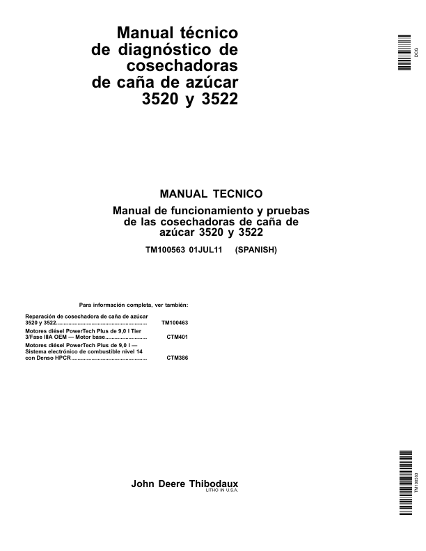 John Deere 3520 3522 Sugarcane Harvester Service Manual TM100563-11 ES - Image 2