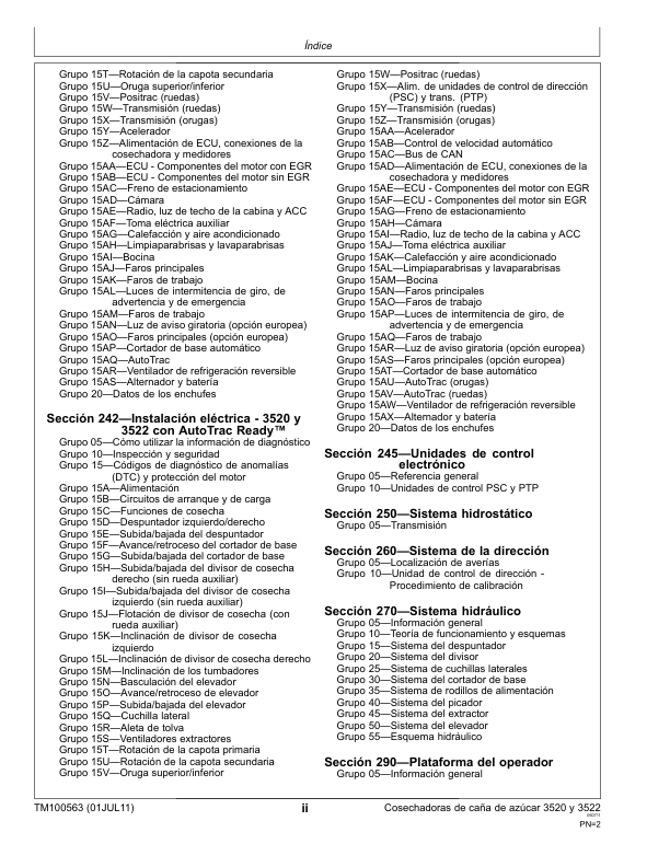 John Deere 3520 3522 Sugarcane Harvester Service Manual TM100563-11 ES - Image 6