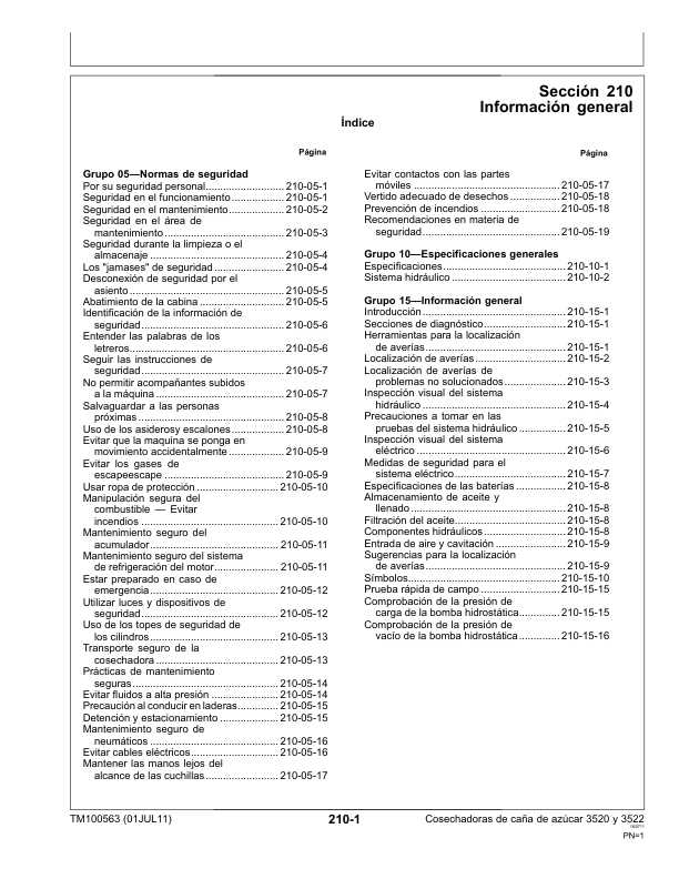 John Deere 3520 3522 Sugarcane Harvester Service Manual TM100563-11 ES - Image 7