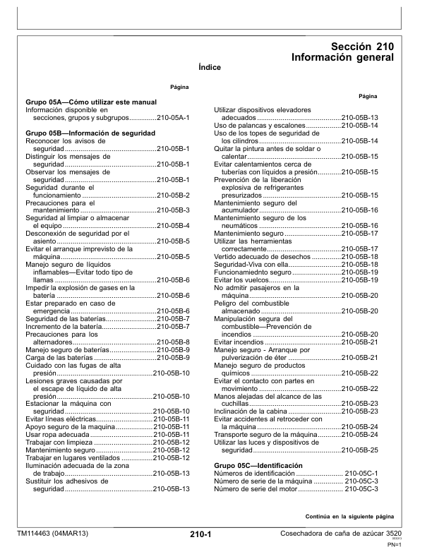 John Deere 3520 Sugarcane Harvester Diagnostic and Test Service Manual TM114463-13 ES - Image 7